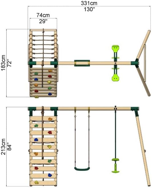 Rebo® Wooden Swing Set with Up and Over Climbing Wall - Isla Green | OutdoorToys | Kids' Outdoor Wooden Play Equipment for Gardens, Frame and Accessories Included, Weather Resistant
