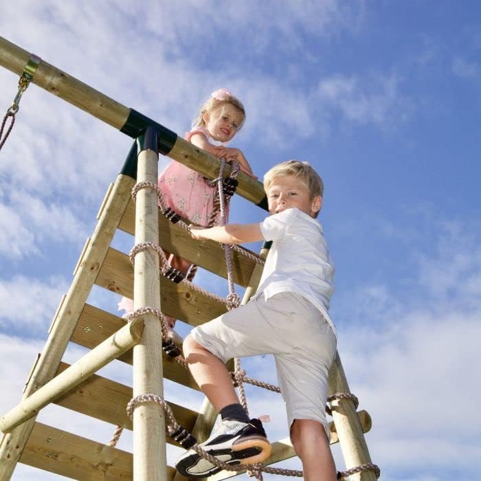 Rebo® Wooden Swing Set with Up and Over Climbing Wall - Isla Green | OutdoorToys | Kids' Outdoor Wooden Play Equipment for Gardens, Frame and Accessories Included, Weather Resistant