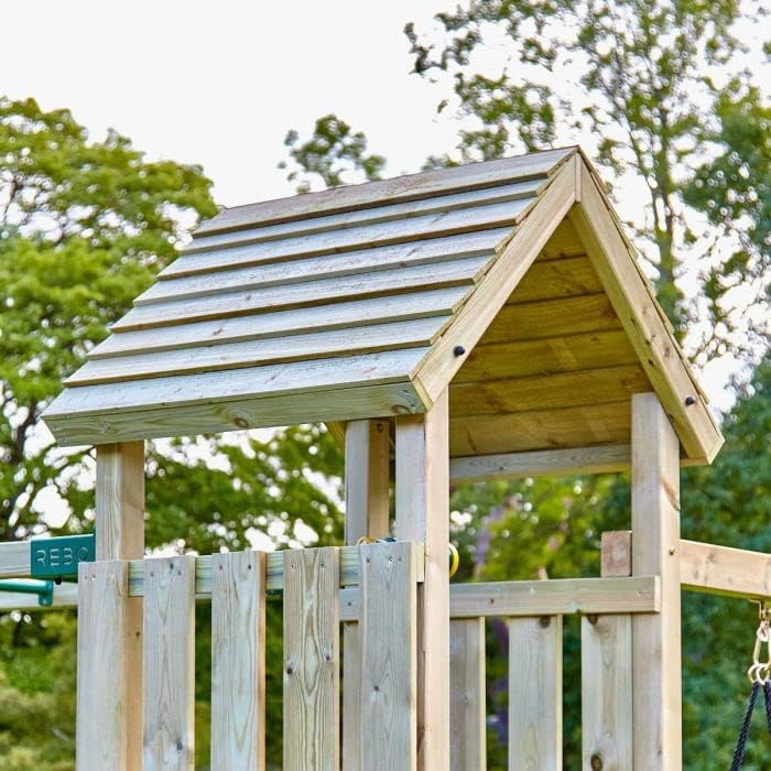 Rebo® Children's Wooden Climbing Frame with Swings, 2 Slides, Up and Over Climbing wall and Monkey Bars - Brecon | OutdoorToys | Pressure Treated Timber