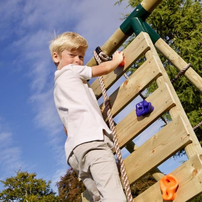 Rebo® Wooden Swing Set with Up and Over Climbing Wall - Isla Green | OutdoorToys | Kids' Outdoor Wooden Play Equipment for Gardens, Frame and Accessories Included, Weather Resistant