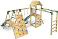 Rebo® Children's Wooden Climbing Frame with Swings, 2 Slides, Up and Over Climbing wall and Monkey Bars - Brecon | OutdoorToys | Pressure Treated Timber