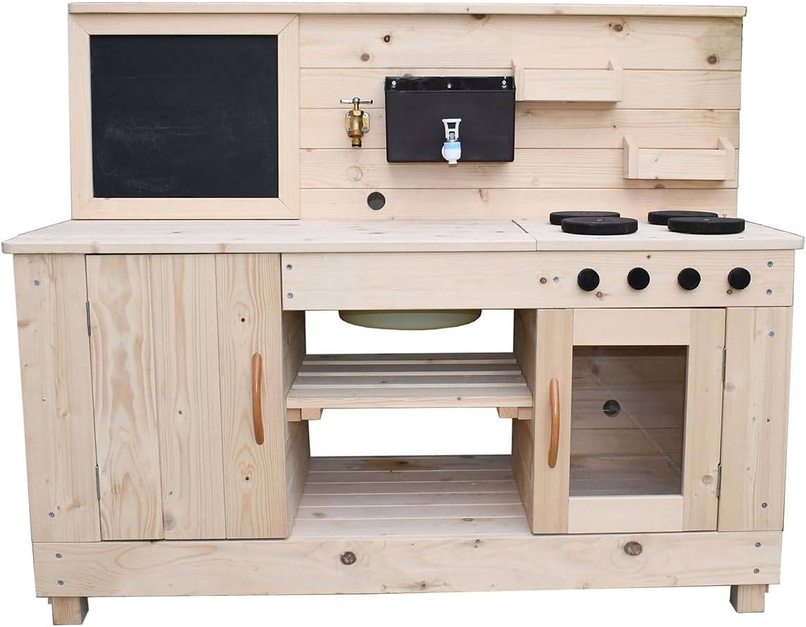 Big Game Hunters Triple Mud Kitchen with Working Tap - Children Wooden Play Kitchen