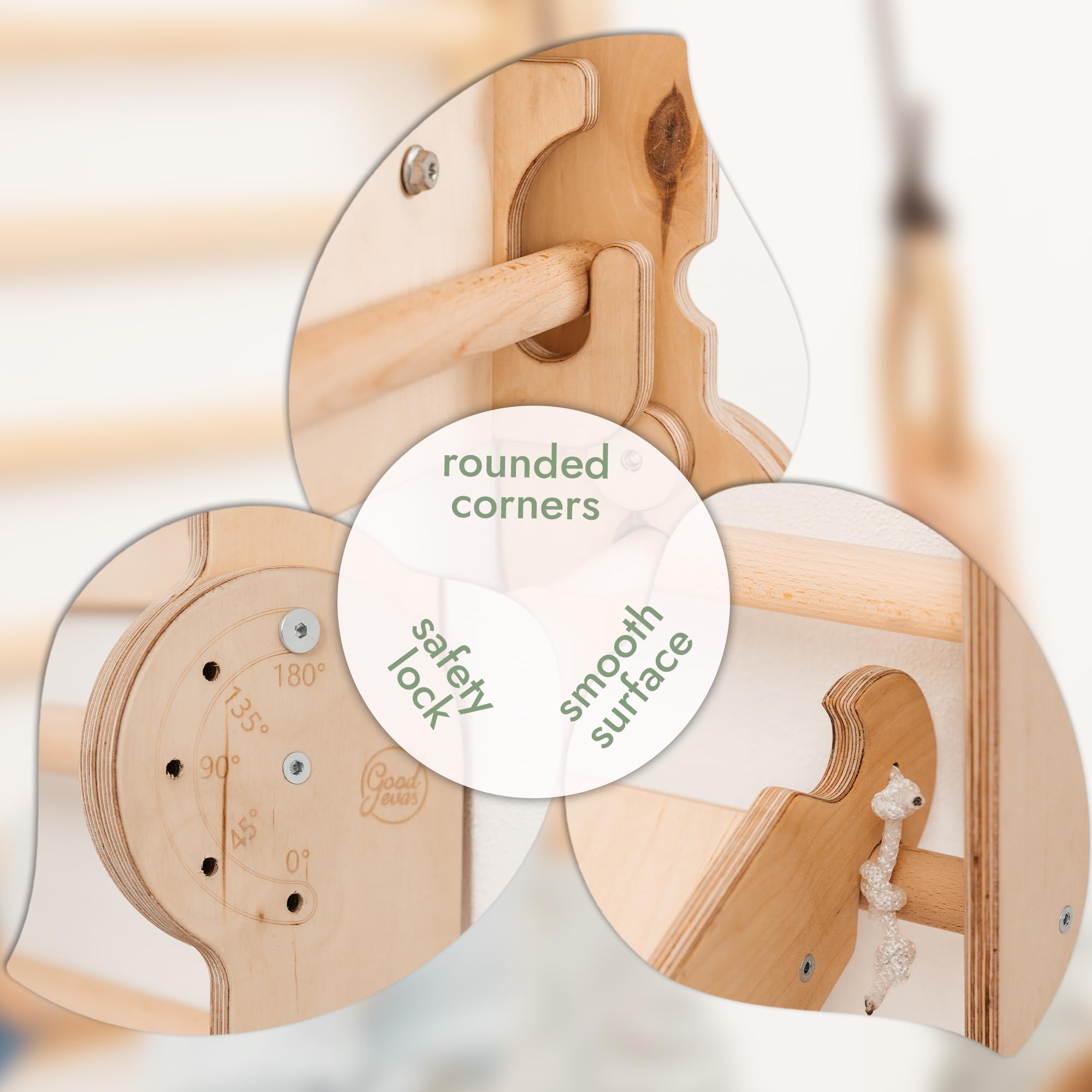 Goodevas 6-in-1 Wooden Swedish Wall & Slide Set - Versatile Indoor Climbing Triangle Set for Children with Ladder, Slide, Monkey Bars - Perfect for 2 to 12 Years Olds