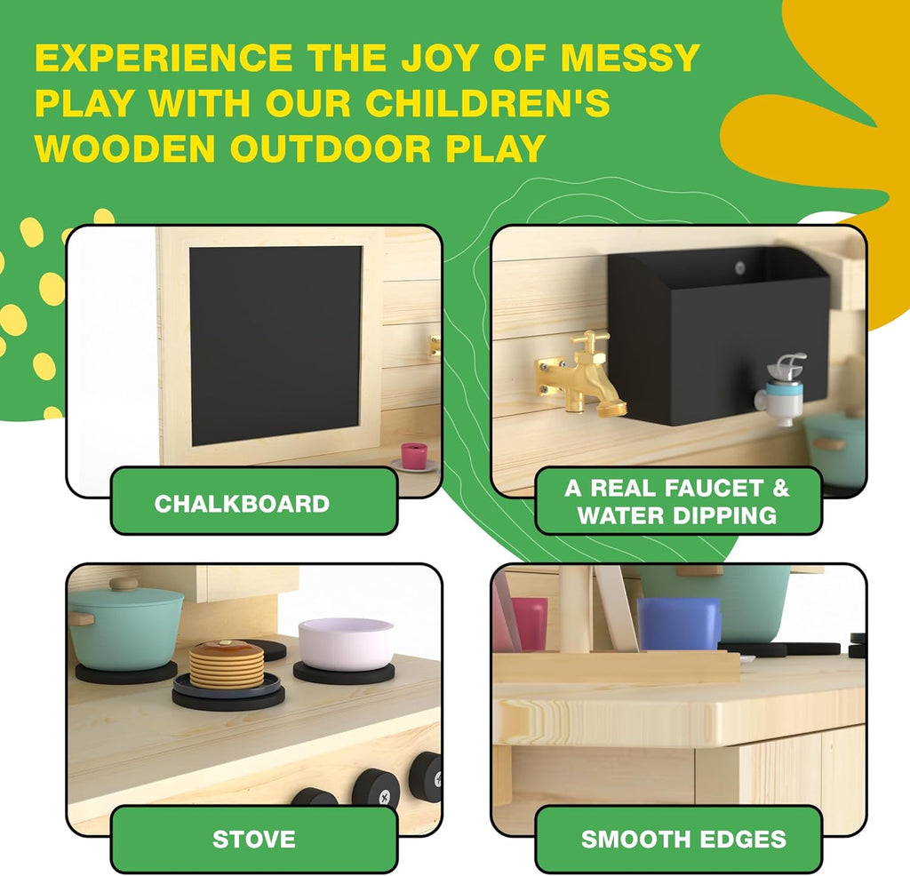 Big Game Hunters Triple Mud Kitchen with Working Tap - Children Wooden Play Kitchen