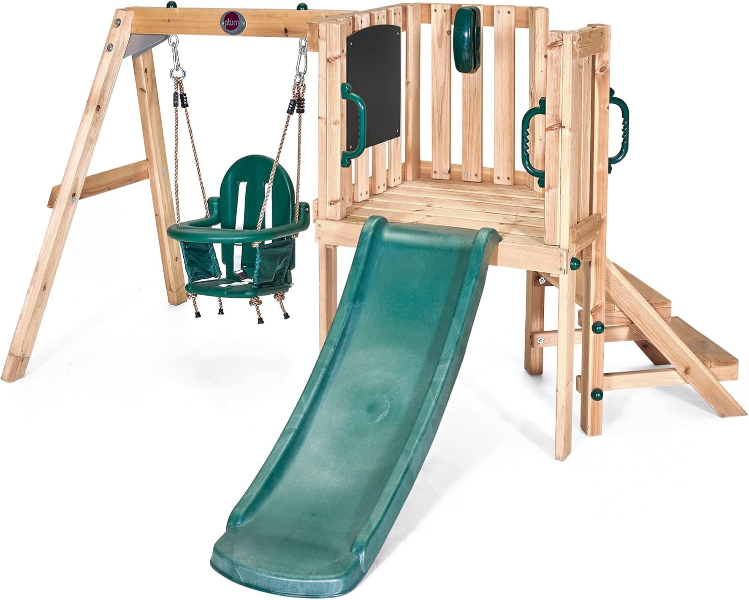 Plum Play Kids Outdoor Junior Activity Centre Swing and Slide Garden Multiplay Set for Climbing - Chalkboard, 4ft Slide, Baby Swing Seat - Children Toddlers 12 Months Plus