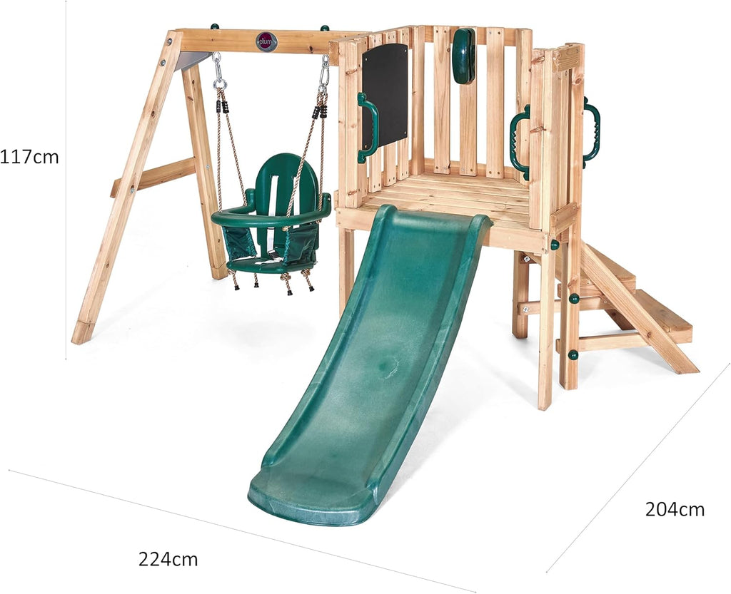 Plum Play Kids Outdoor Junior Activity Centre Swing and Slide Garden Multiplay Set for Climbing - Chalkboard, 4ft Slide, Baby Swing Seat - Children Toddlers 12 Months Plus