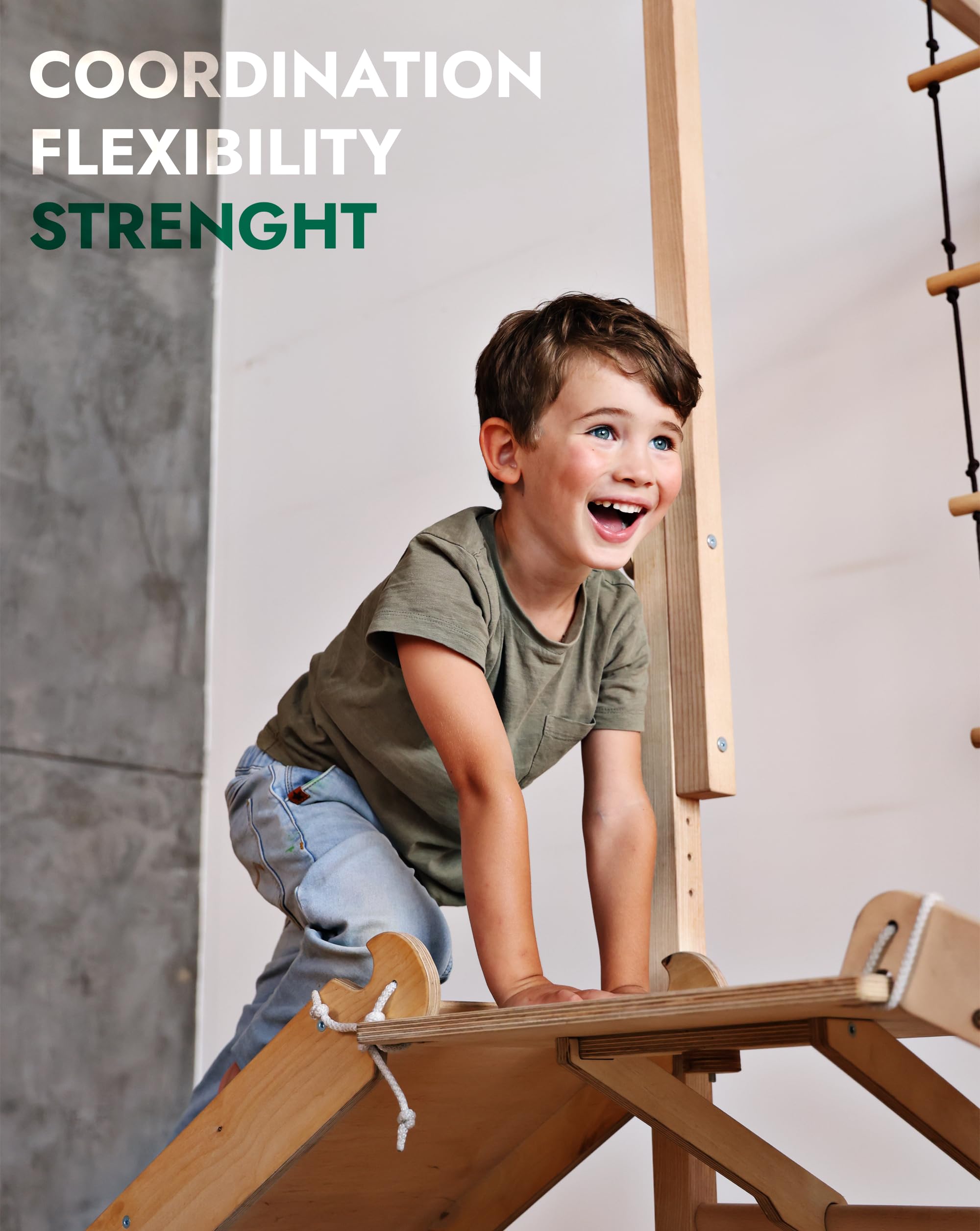 Goodevas 6-in-1 Wooden Swedish Wall & Slide Set - Versatile Indoor Climbing Triangle Set for Children with Ladder, Slide, Monkey Bars - Perfect for 2 to 12 Years Olds