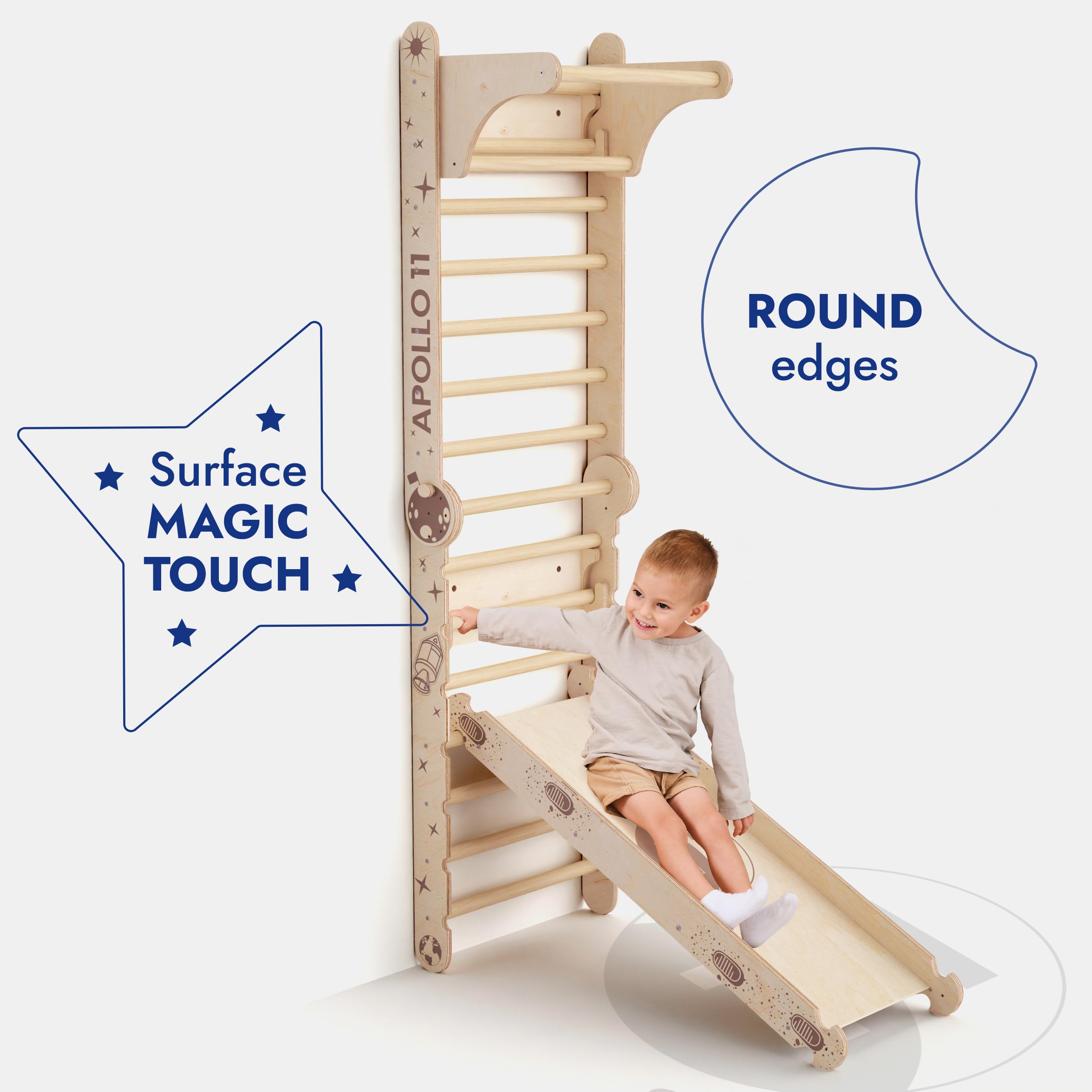 Goodevas 6-in-1 Wooden Swedish Wall & Slide Set - Versatile Indoor Climbing Triangle Set for Children with Ladder, Slide, Monkey Bars - Perfect for 2 to 12 Years Olds