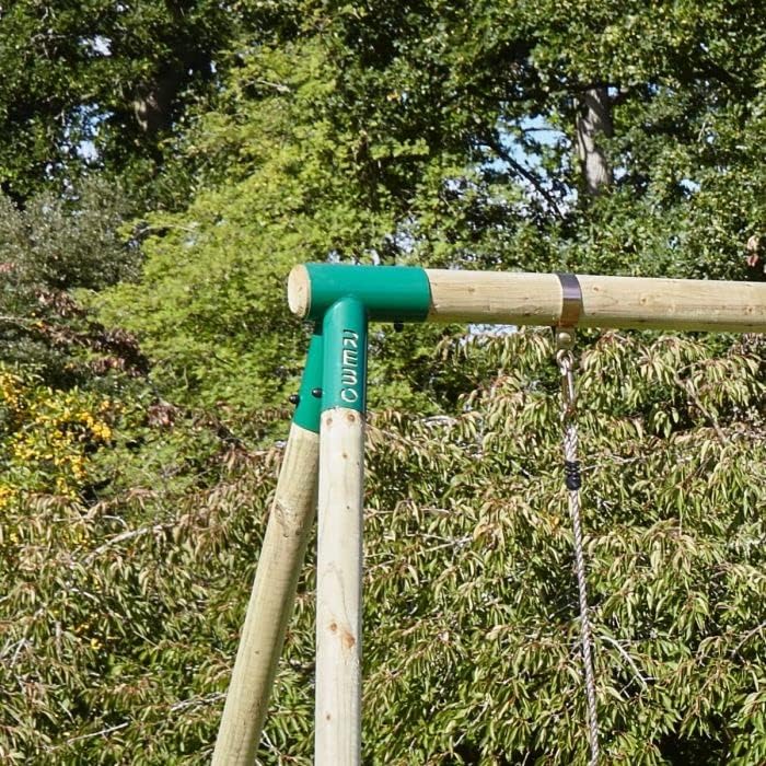 Rebo® Wooden Swing Set with Up and Over Climbing Wall - Isla Green | OutdoorToys | Kids' Outdoor Wooden Play Equipment for Gardens, Frame and Accessories Included, Weather Resistant