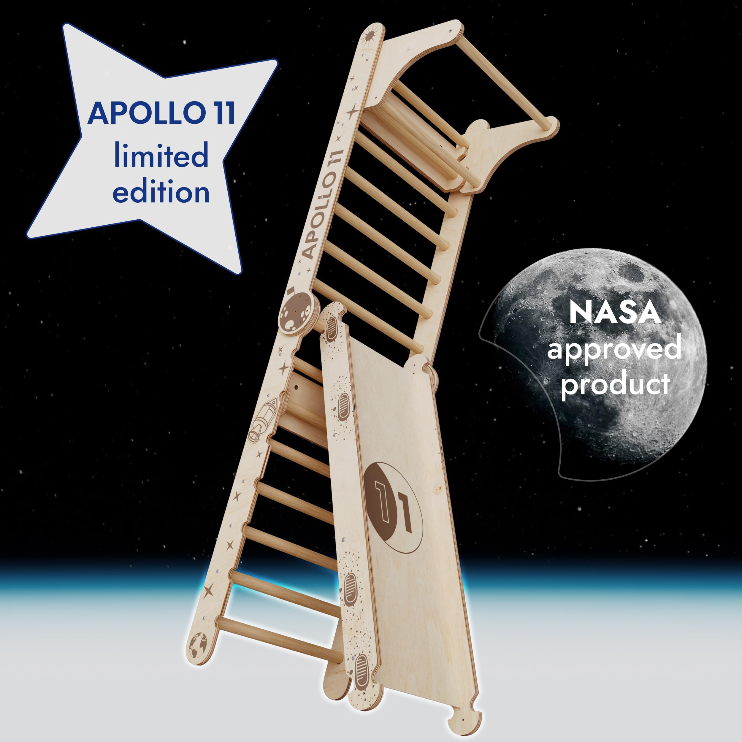 Goodevas 6-in-1 Wooden Swedish Wall & Slide Set - Versatile Indoor Climbing Triangle Set for Children with Ladder, Slide, Monkey Bars - Perfect for 2 to 12 Years Olds