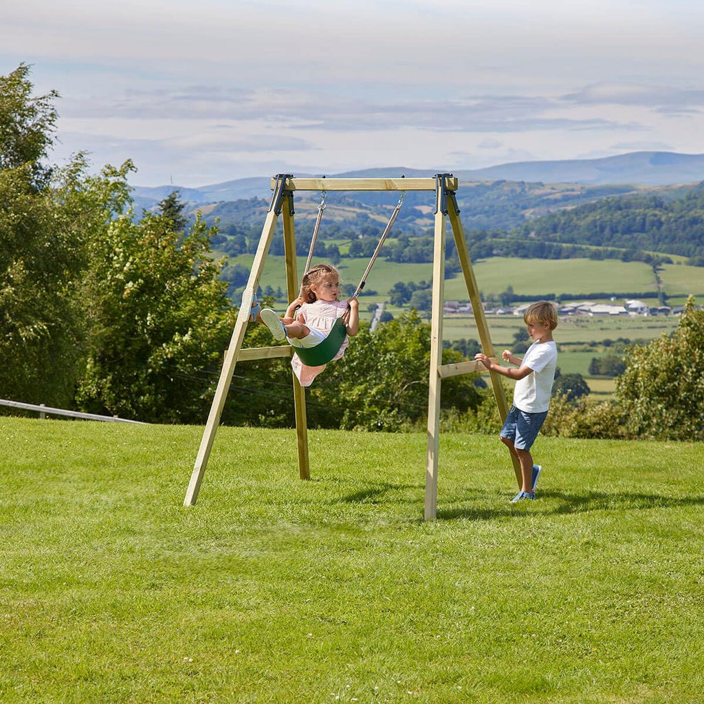 Rebo Glide Wooden Single Swing Set with Swing Seat – Dandelion (Dark Green Baby Swing) | OutdoorToys | Kids Outdoor Wooden Play Equipment for Gardens, Frame & Accessories Included