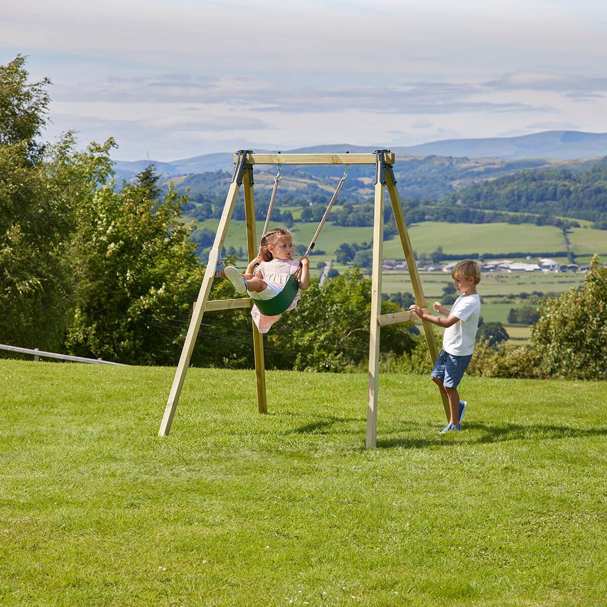 Rebo Glide Wooden Single Swing Set with Swing Seat – Dandelion (Dark Green Baby Swing) | OutdoorToys | Kids Outdoor Wooden Play Equipment for Gardens, Frame & Accessories Included