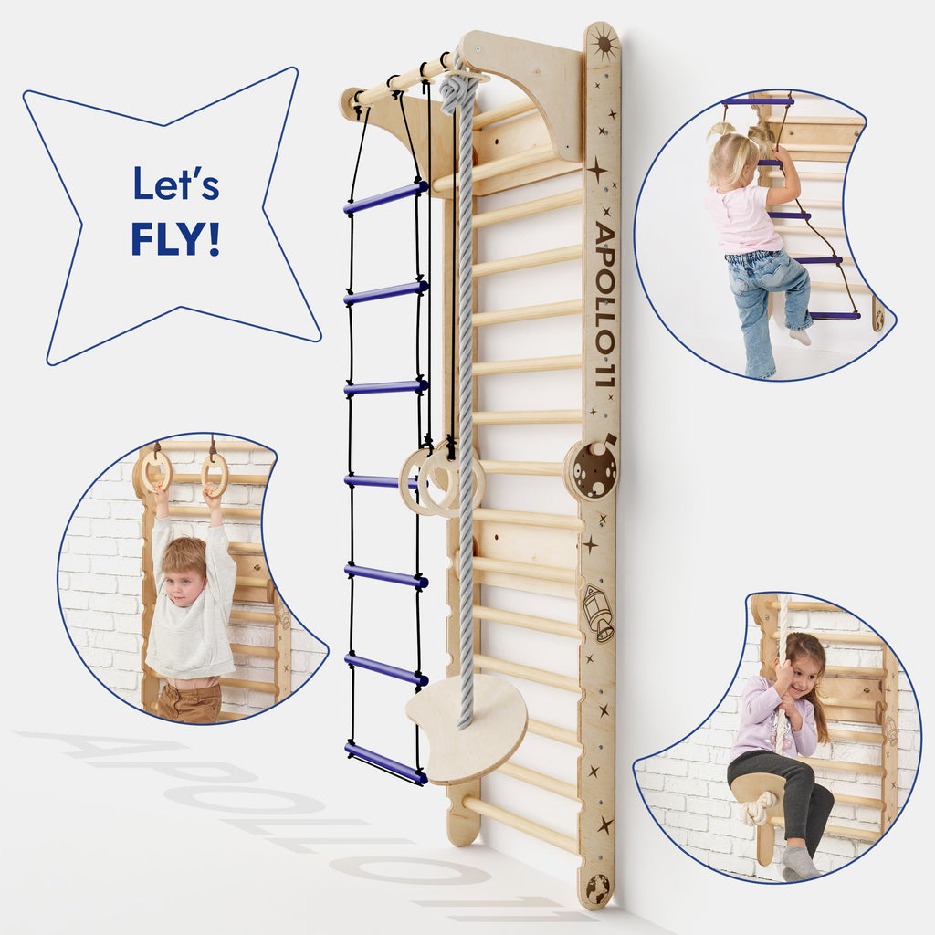 Goodevas 6-in-1 Wooden Swedish Wall & Slide Set - Versatile Indoor Climbing Triangle Set for Children with Ladder, Slide, Monkey Bars - Perfect for 2 to 12 Years Olds