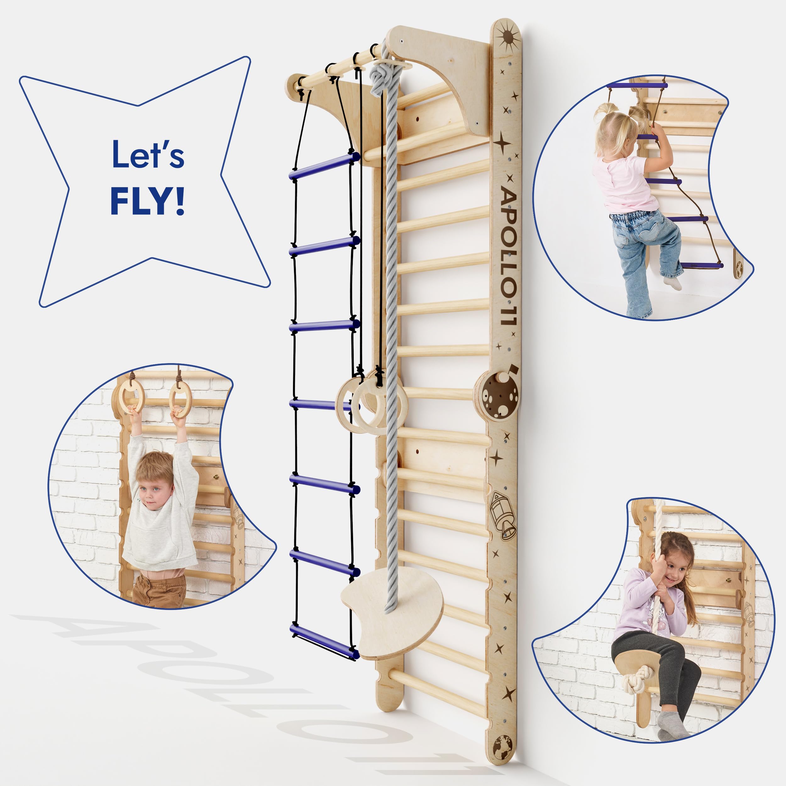 Goodevas 6-in-1 Wooden Swedish Wall & Slide Set - Versatile Indoor Climbing Triangle Set for Children with Ladder, Slide, Monkey Bars - Perfect for 2 to 12 Years Olds