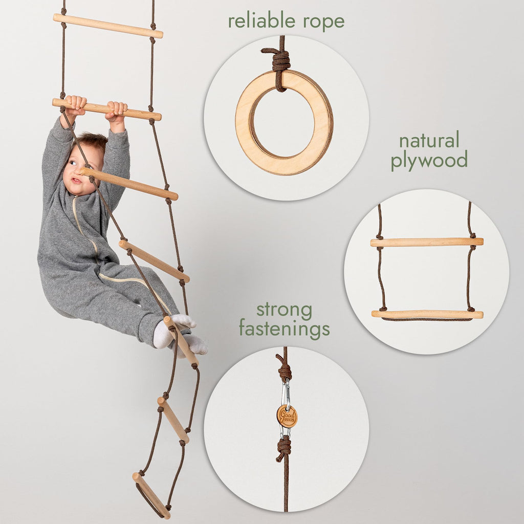 Goodevas 6-in-1 Wooden Swedish Wall & Slide Set - Versatile Indoor Climbing Triangle Set for Children with Ladder, Slide, Monkey Bars - Perfect for 2 to 12 Years Olds