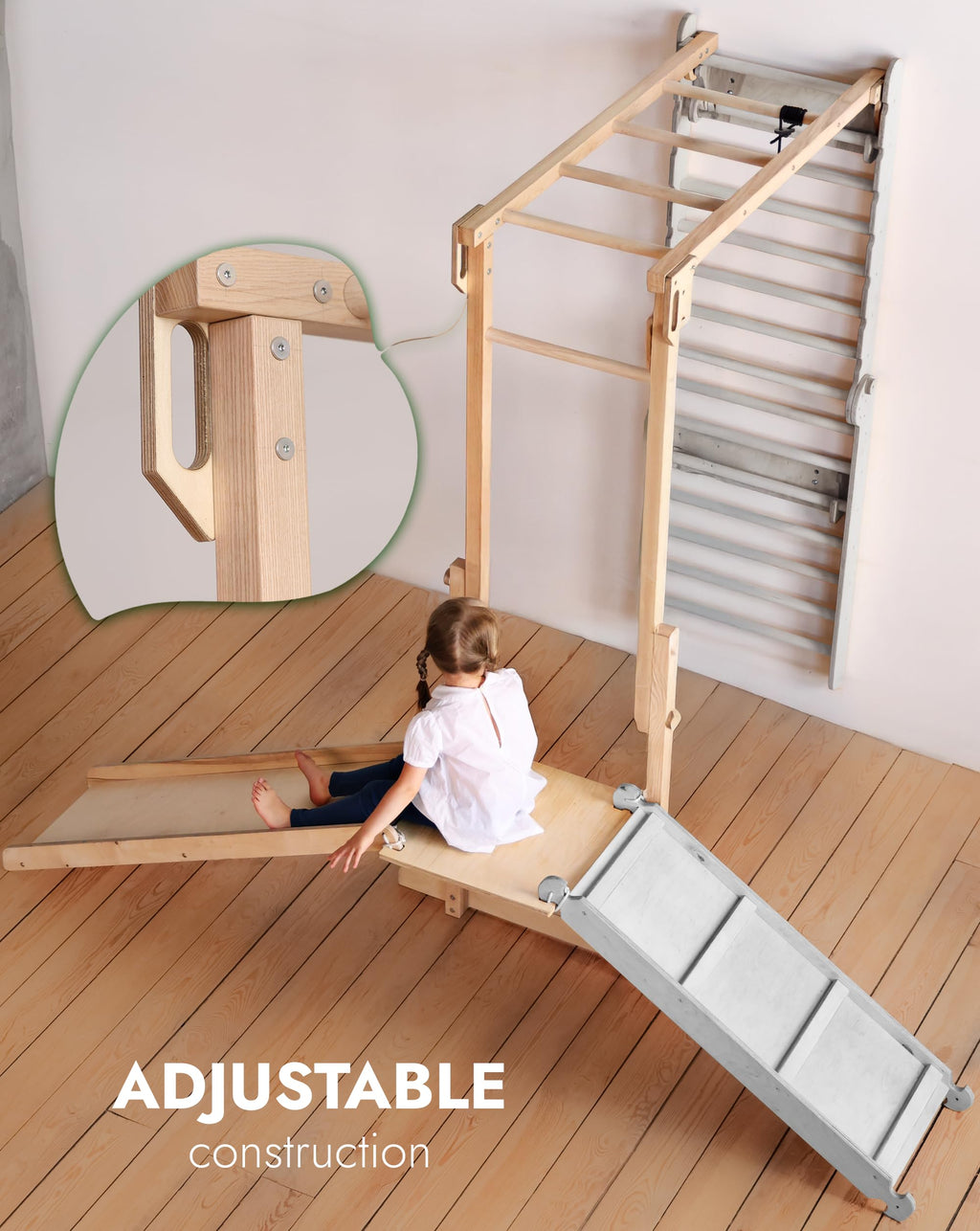 Goodevas 6-in-1 Wooden Swedish Wall & Slide Set - Versatile Indoor Climbing Triangle Set for Children with Ladder, Slide, Monkey Bars - Perfect for 2 to 12 Years Olds