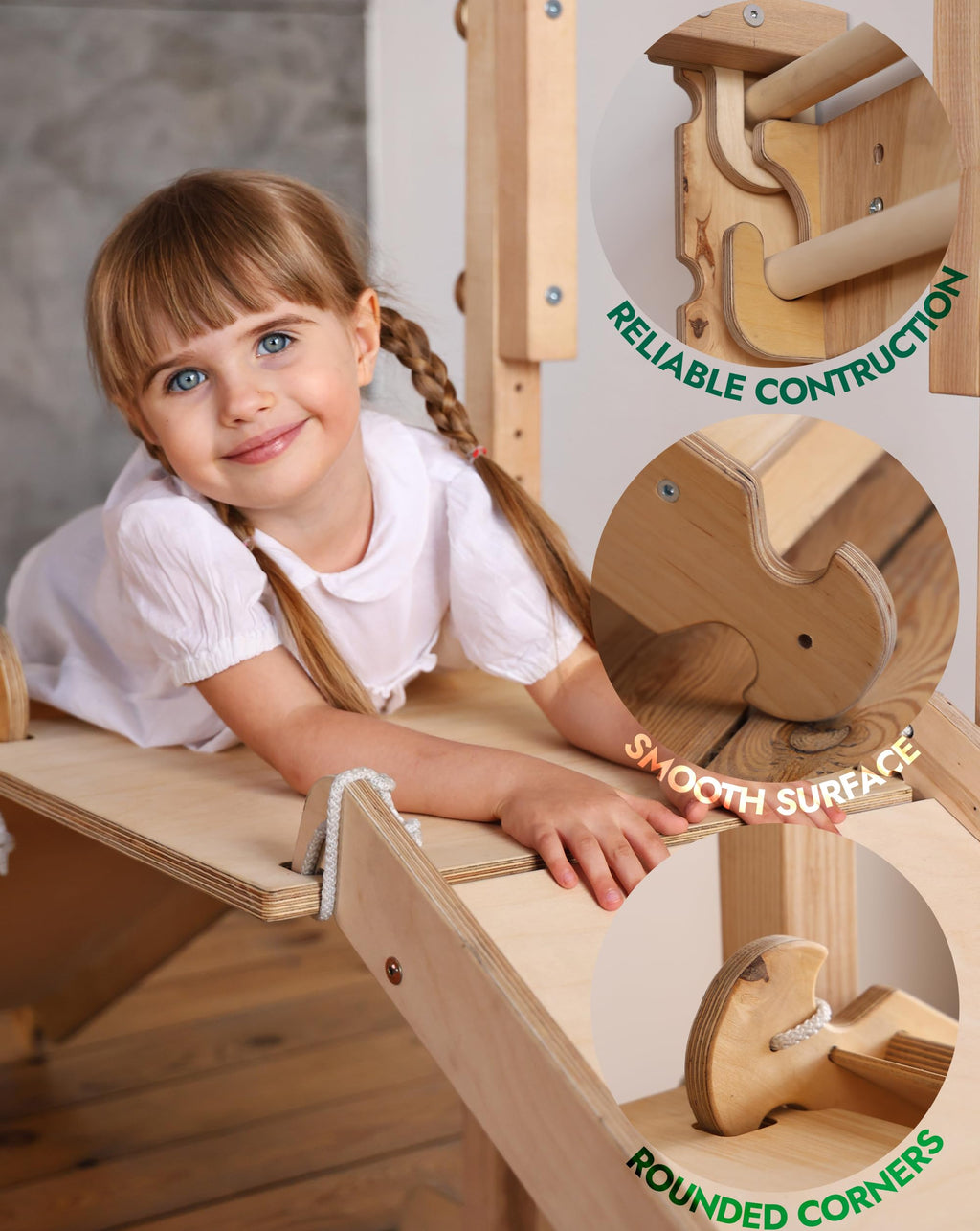 Goodevas 6-in-1 Wooden Swedish Wall & Slide Set - Versatile Indoor Climbing Triangle Set for Children with Ladder, Slide, Monkey Bars - Perfect for 2 to 12 Years Olds