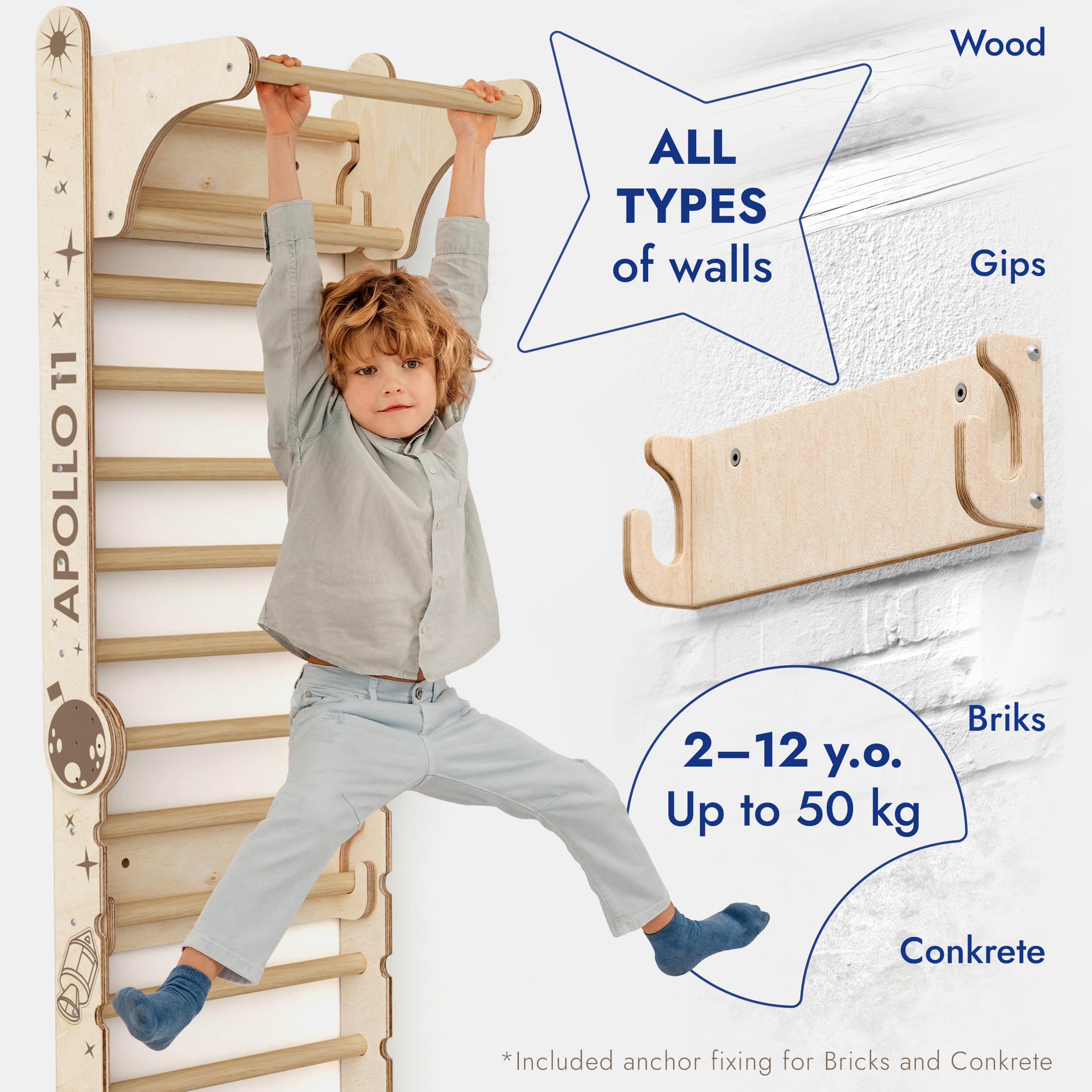 Goodevas 6-in-1 Wooden Swedish Wall & Slide Set - Versatile Indoor Climbing Triangle Set for Children with Ladder, Slide, Monkey Bars - Perfect for 2 to 12 Years Olds