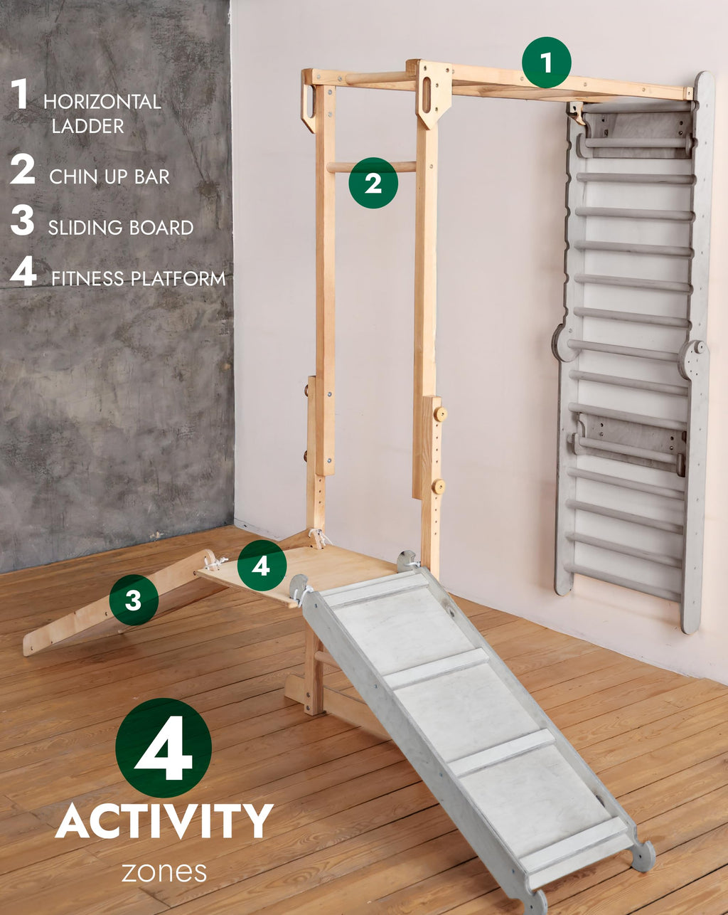 Goodevas 6-in-1 Wooden Swedish Wall & Slide Set - Versatile Indoor Climbing Triangle Set for Children with Ladder, Slide, Monkey Bars - Perfect for 2 to 12 Years Olds