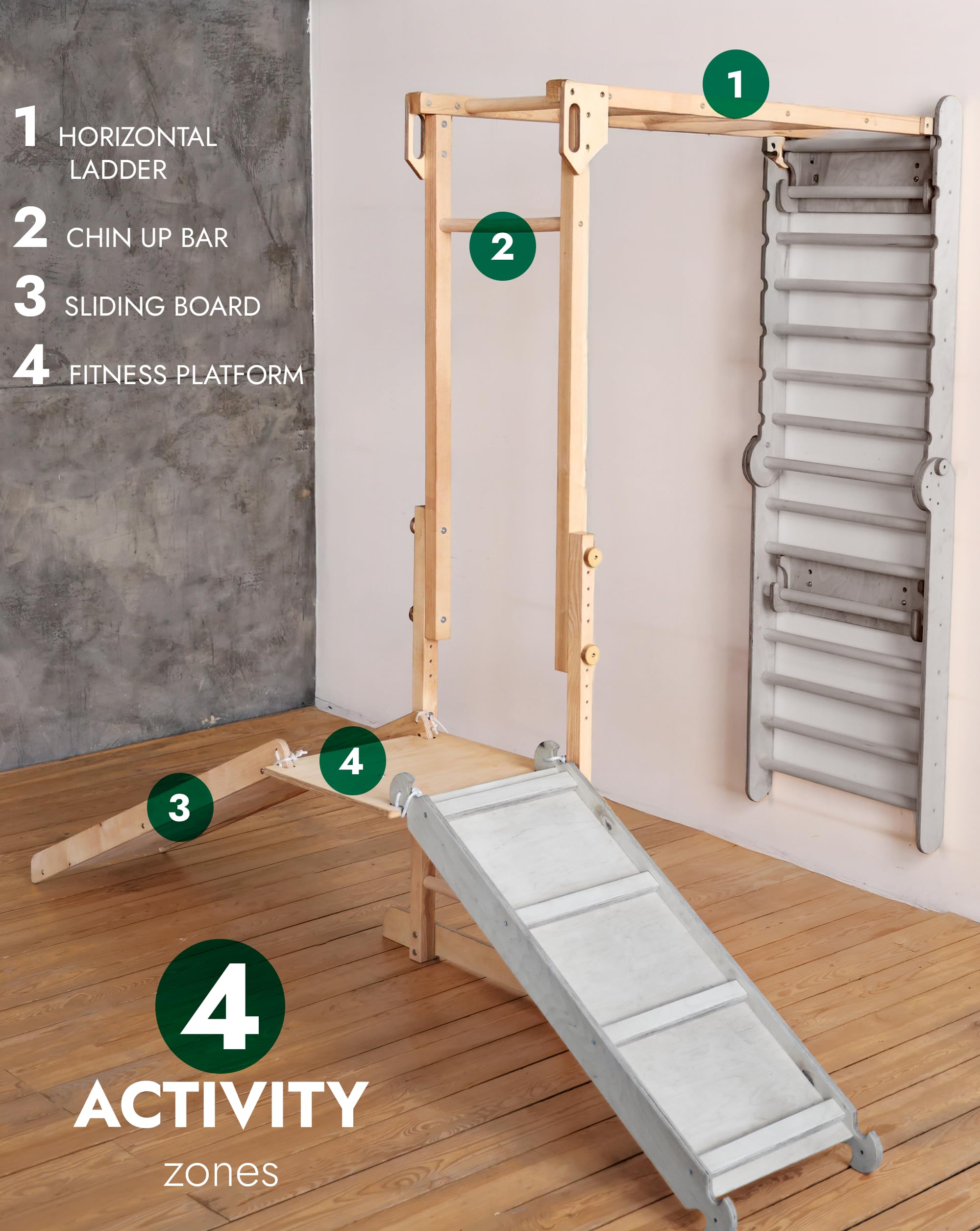 Goodevas 6-in-1 Wooden Swedish Wall & Slide Set - Versatile Indoor Climbing Triangle Set for Children with Ladder, Slide, Monkey Bars - Perfect for 2 to 12 Years Olds