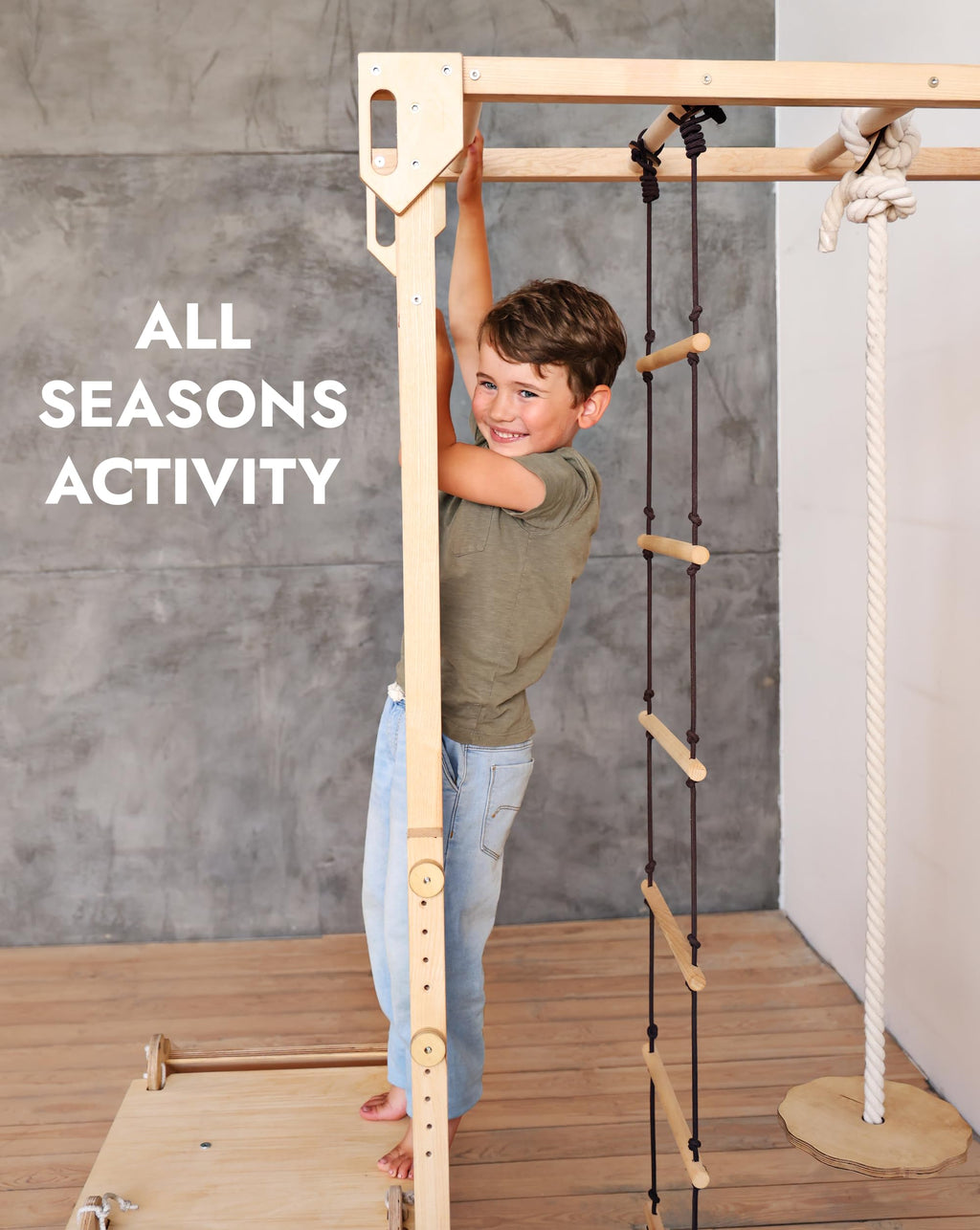 Goodevas 6-in-1 Wooden Swedish Wall & Slide Set - Versatile Indoor Climbing Triangle Set for Children with Ladder, Slide, Monkey Bars - Perfect for 2 to 12 Years Olds