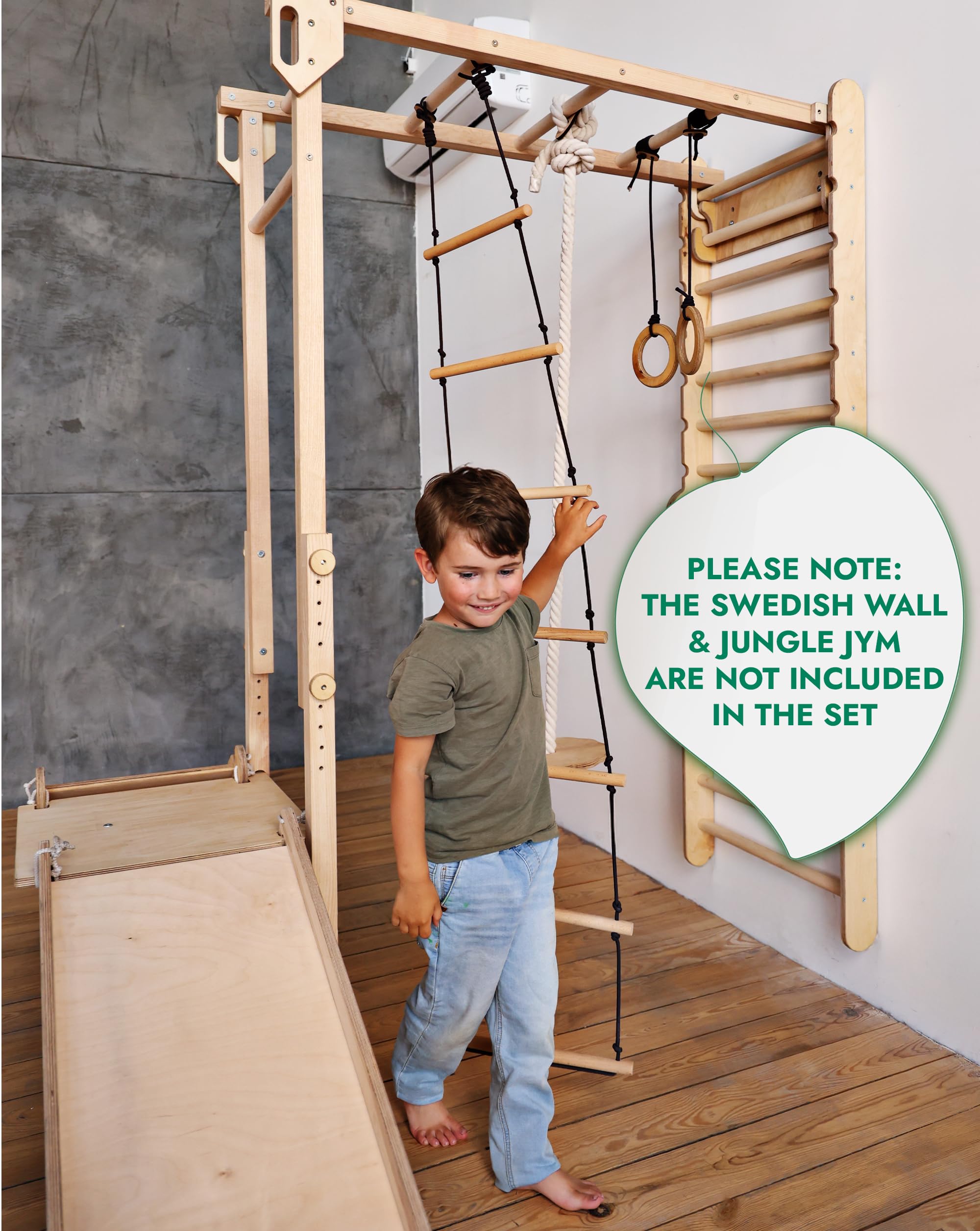 Goodevas 6-in-1 Wooden Swedish Wall & Slide Set - Versatile Indoor Climbing Triangle Set for Children with Ladder, Slide, Monkey Bars - Perfect for 2 to 12 Years Olds
