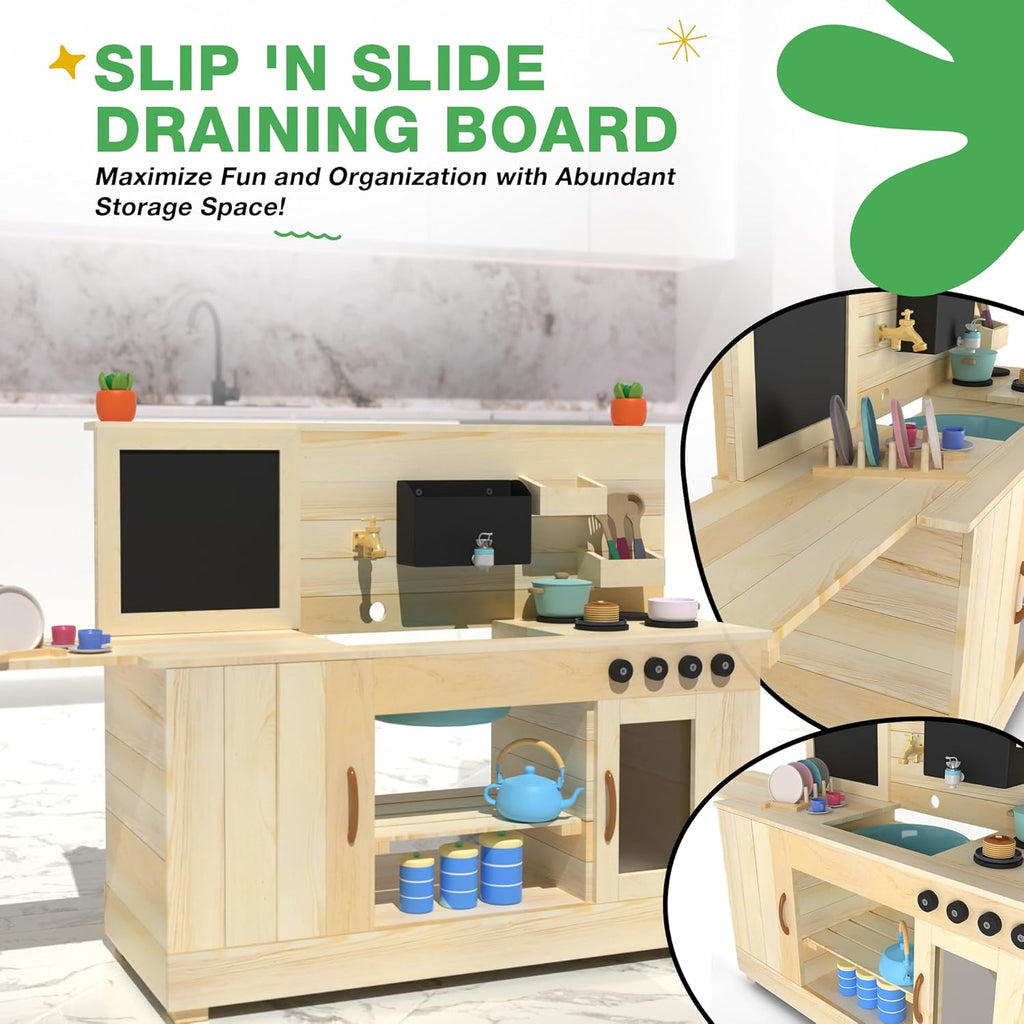Big Game Hunters Triple Mud Kitchen with Working Tap - Children Wooden Play Kitchen